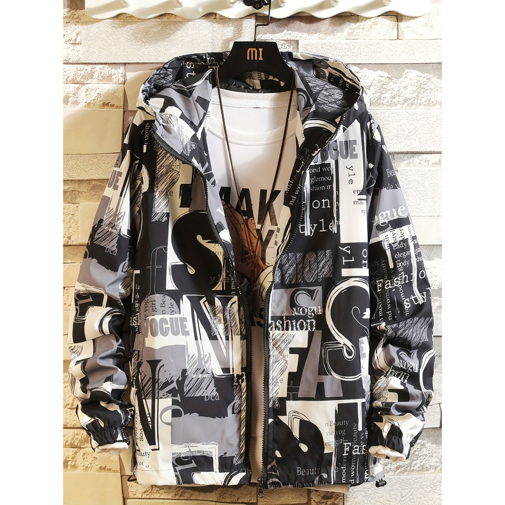 Street Fashion Vogue - Chaqueta Cortavientos con Capucha y Estampado