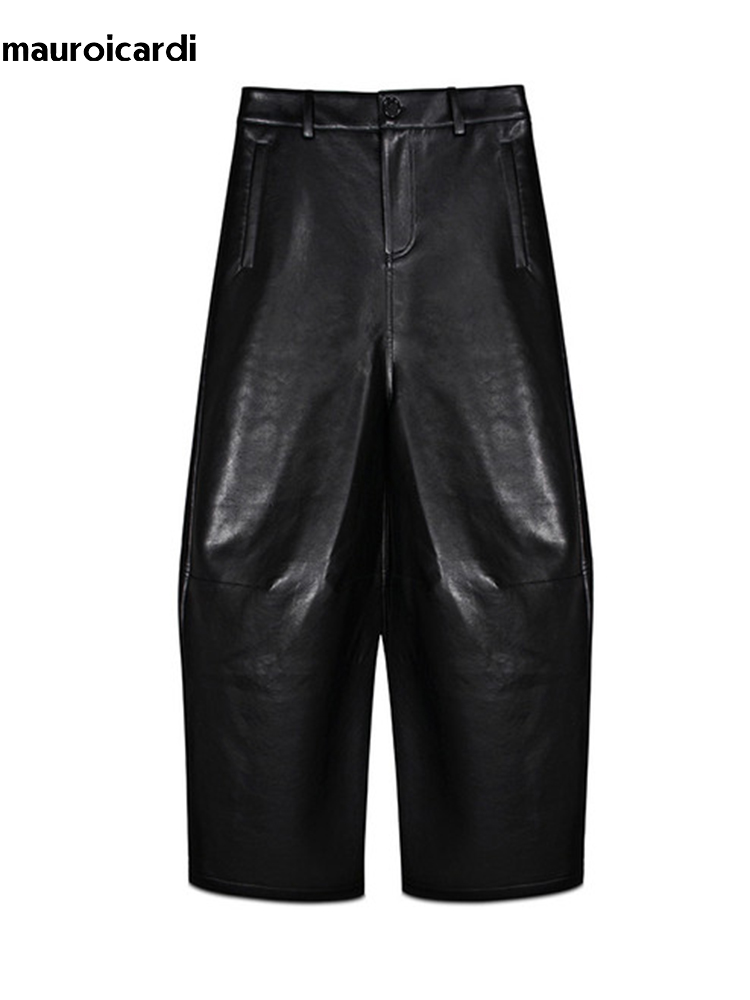 Street Fashion Baggy - Pantalones Anchos de Cuero Sintético Negro