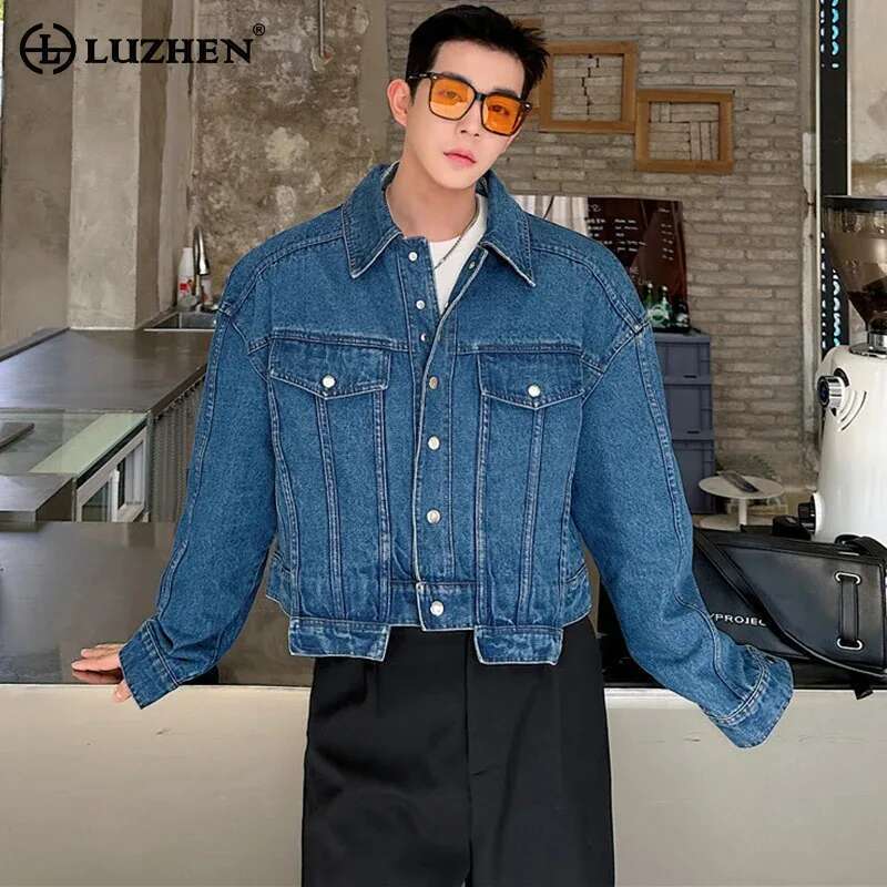 Street Fashion Jacket Men - LUZHEN-Chaqueta corta vaquera con personalidad para