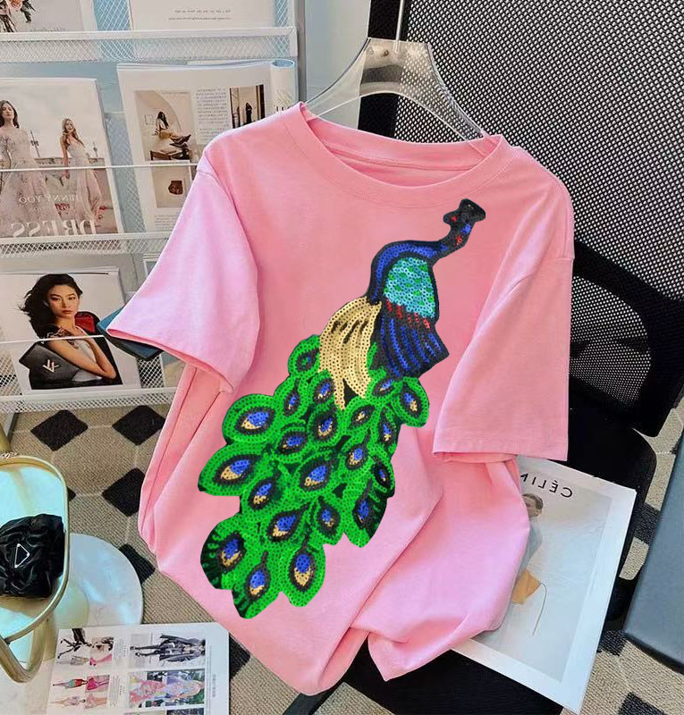 Korean Street Fashion Female - Camiseta Coreana de moda rosa con