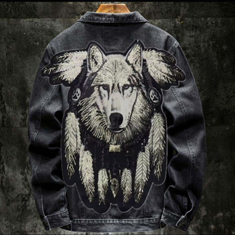 Street Fashion Jacket Men - Chaqueta vaquera con parche bordado de