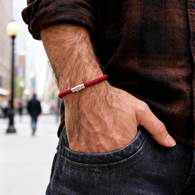 Street Fashion In Milan - Pulsera de cuerda tejida hecha a