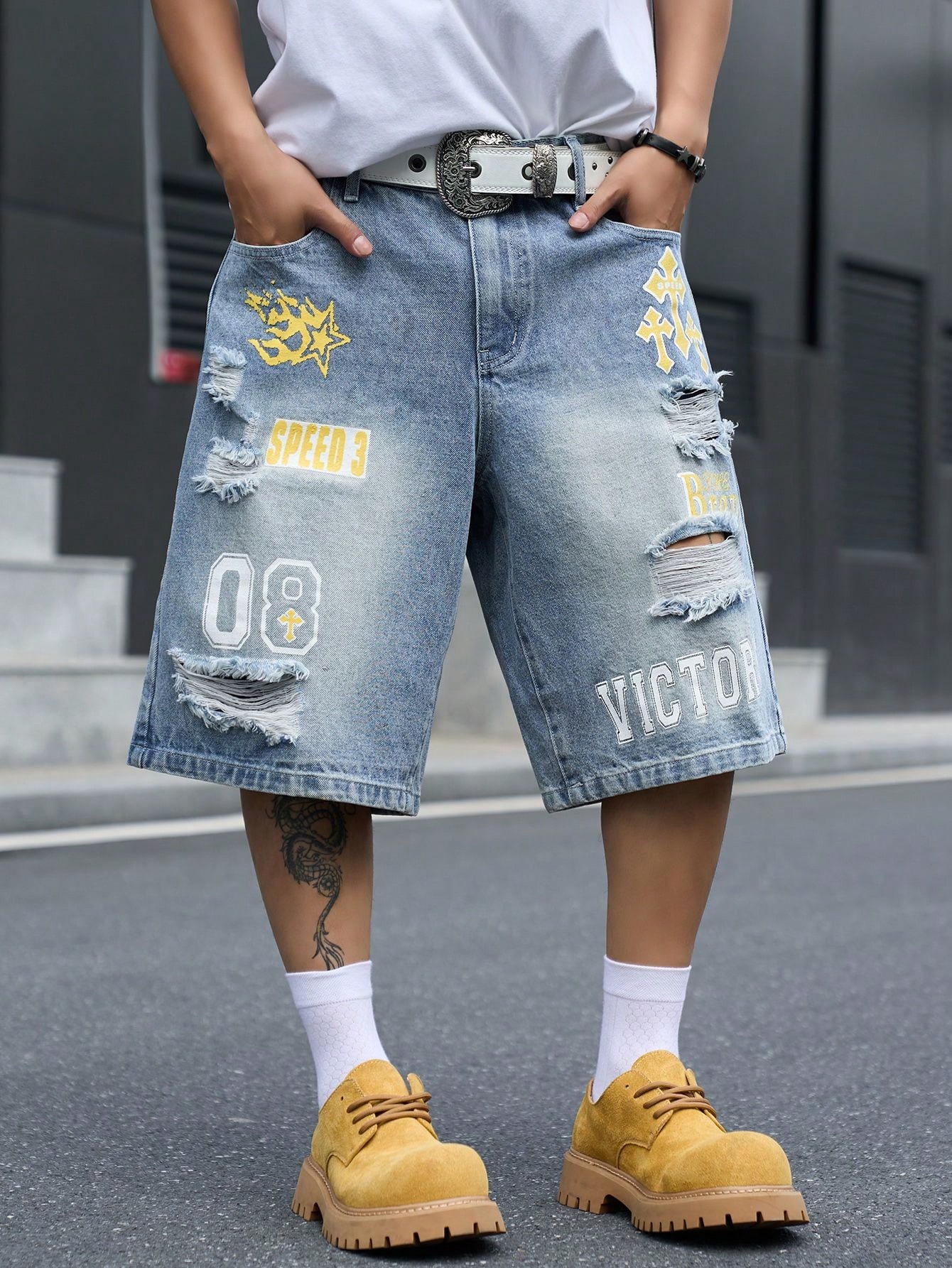 Street Fashion Baggy - Pantalones cortos de mezclilla holgados para