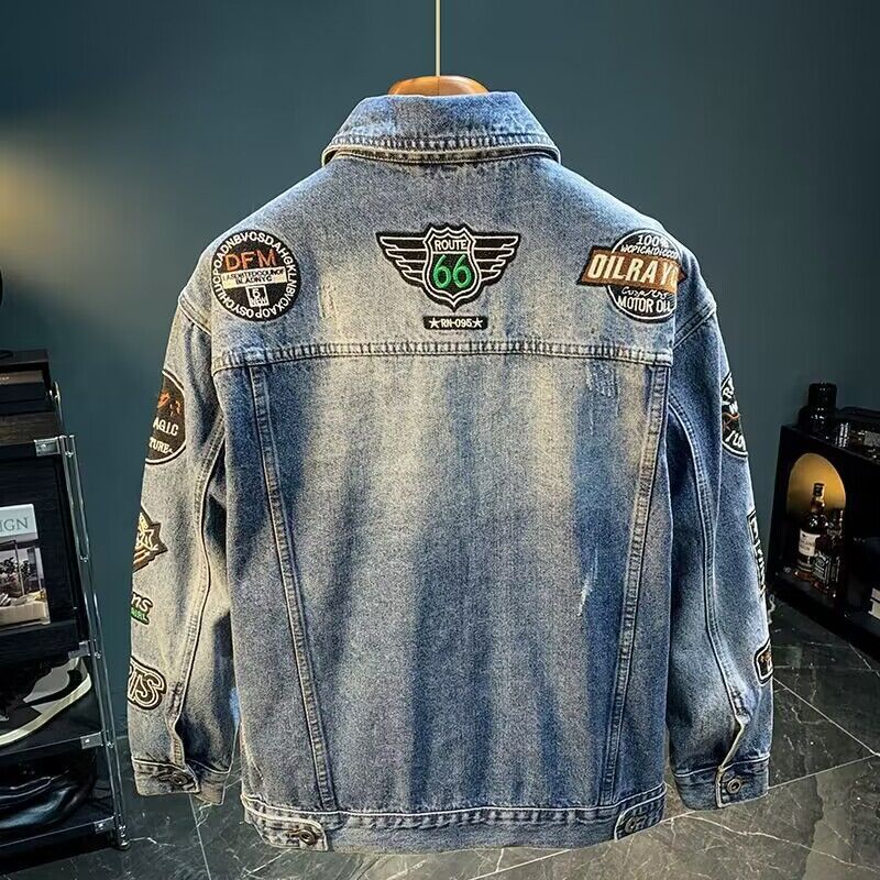 Chaqueta vaquera con parche bo - Street Fashion Jacket Men reseña y precio