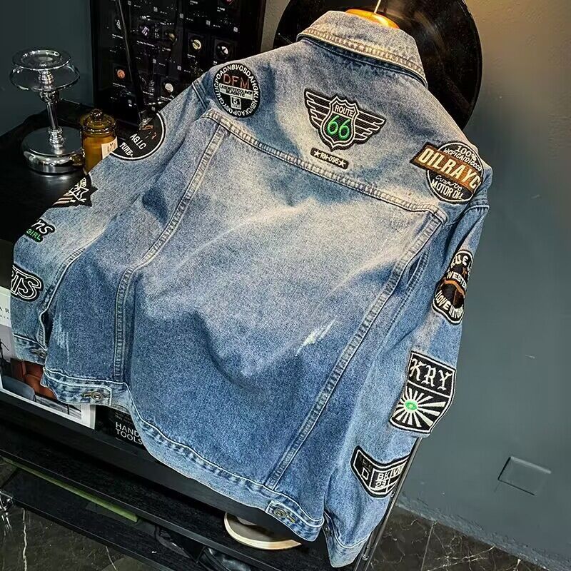Chaqueta vaquera con parche bo - Street Fashion Jacket Men reseña y precio