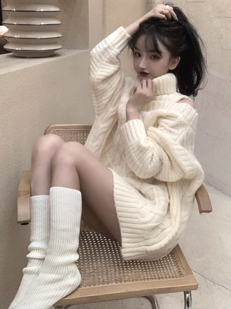 Suéteres de punto de cuello al - Korean Street Fashion Female reseña y precio