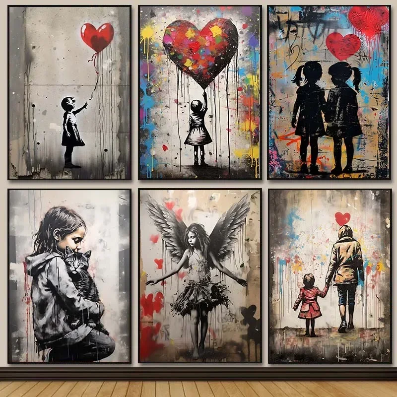 Banksy Graffiti niño niña con  - Street Fashion Poster reseña y precio