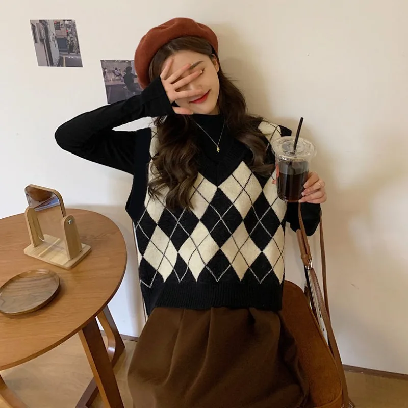 Suéter chalecos mujer Argyle H - Street Fashion Of Japan reseña y precio